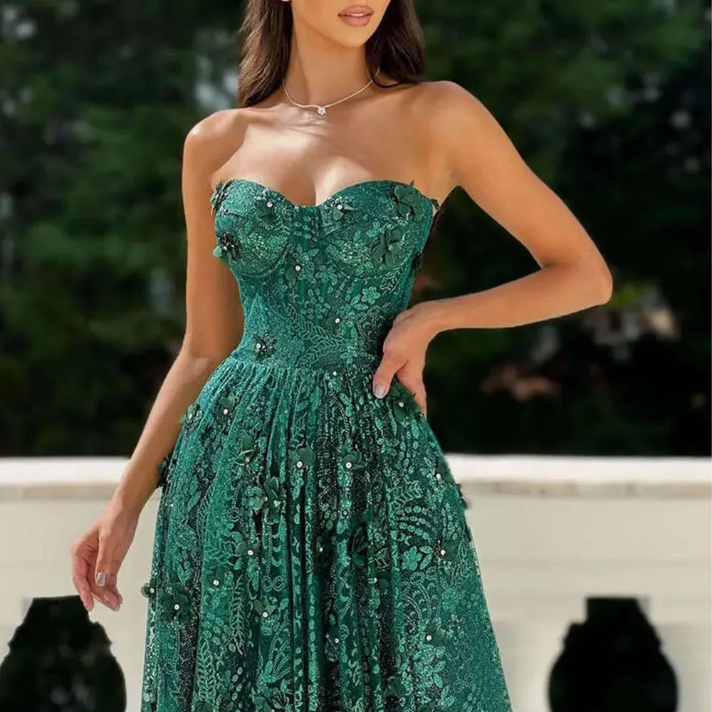 Green Tulle Sequined Elegant Evening Dresses Strapless Backless Appliques A-Line Lace Evening Prom Dresses Customized
Green Tulle Sequined Elegant Evening Dresses Strapless Backless Appliques A-Line Lace Evening Prom Dresses Customized