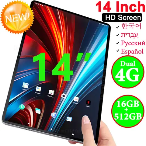 Global Version 14 Inch Tablet PC Big Screen 1920x1200 IPS 16+512GB Tablet 14" Android 14 4G LTE Game Study PAD 12000mAH Battery