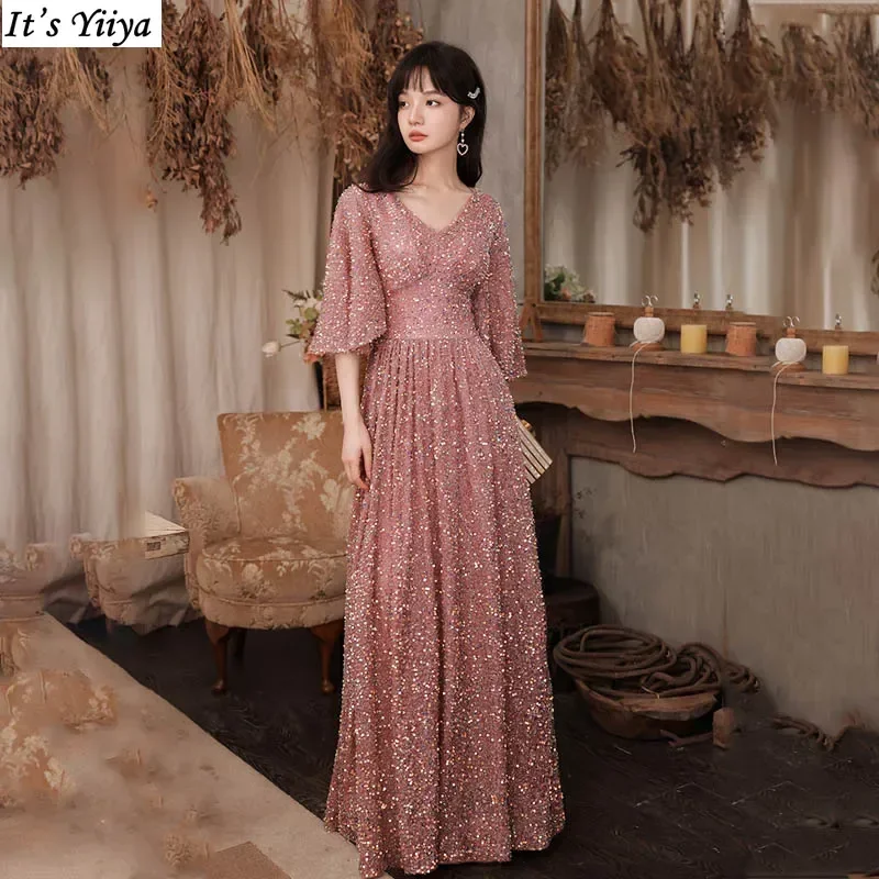 It's Yiiya Customized Evening Dress Pink Sequins V-Neck Half Sleeves Floor-Length A-Line Plus size Woman Formal Party Gown A1957
It's Yiiya Customized Evening Dress Pink Sequins V-Neck Half Sleeves Floor-Length A-Line Plus size Woman Formal Party Gown A1957