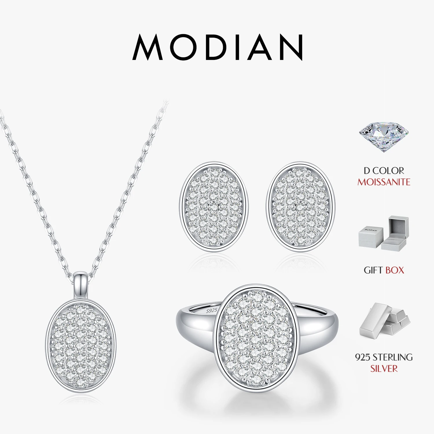 MODIAN 925 Sterling Silver Elegant Oval Moissanite Rings Pendant Necklace Earrings For Women Fine Jewelry Sets
MODIAN 925 Sterling Silver Elegant Oval Moissanite Rings Pendant Necklace Earrings For Women Fine Jewelry Sets