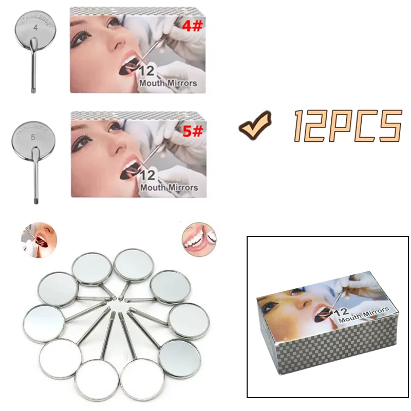 12Pc/box Dental Mirror Stainless Steel Mouth Mirror Dental Hygiene Kit Instrument Dentistry Mirrors High Quality Dentist Equipme
12Pc/box Dental Mirror Stainless Steel Mouth Mirror Dental Hygiene Kit Instrument Dentistry Mirrors High Quality Dentist Equipme