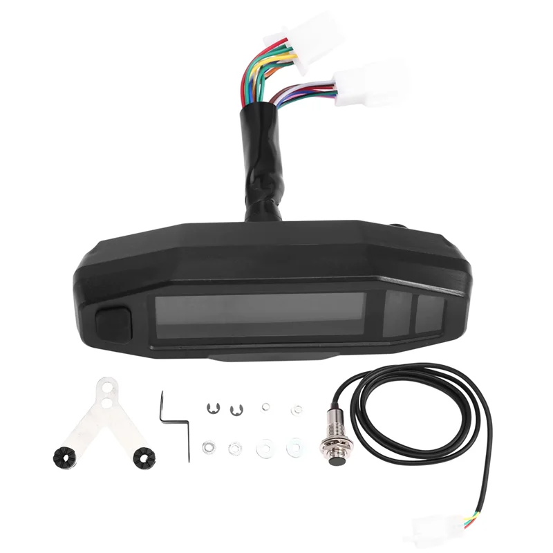 A85E-Universal LCD Speedometer Tachometer+ Induction Wire Magnet+ Instrument Large Bracket For Motorcycle Modification