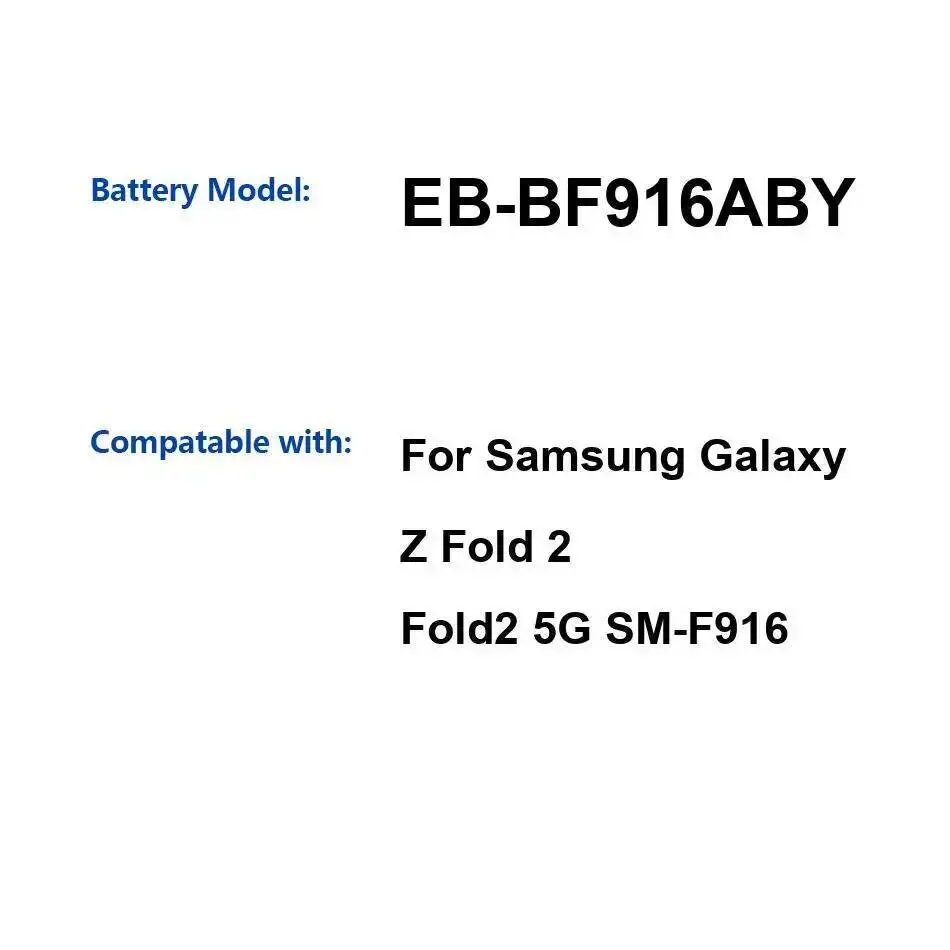 Стабильный аккумулятор для мобильного телефона EB-BF916ABY, 2090 мАч, долговечный для Samsung Galaxy Z Fold 2 5G SM-F916
Стабильный аккумулятор для мобильного телефона EB-BF916ABY, 2090 мАч, долговечный для Samsung Galaxy Z Fold 2 5G SM-F916