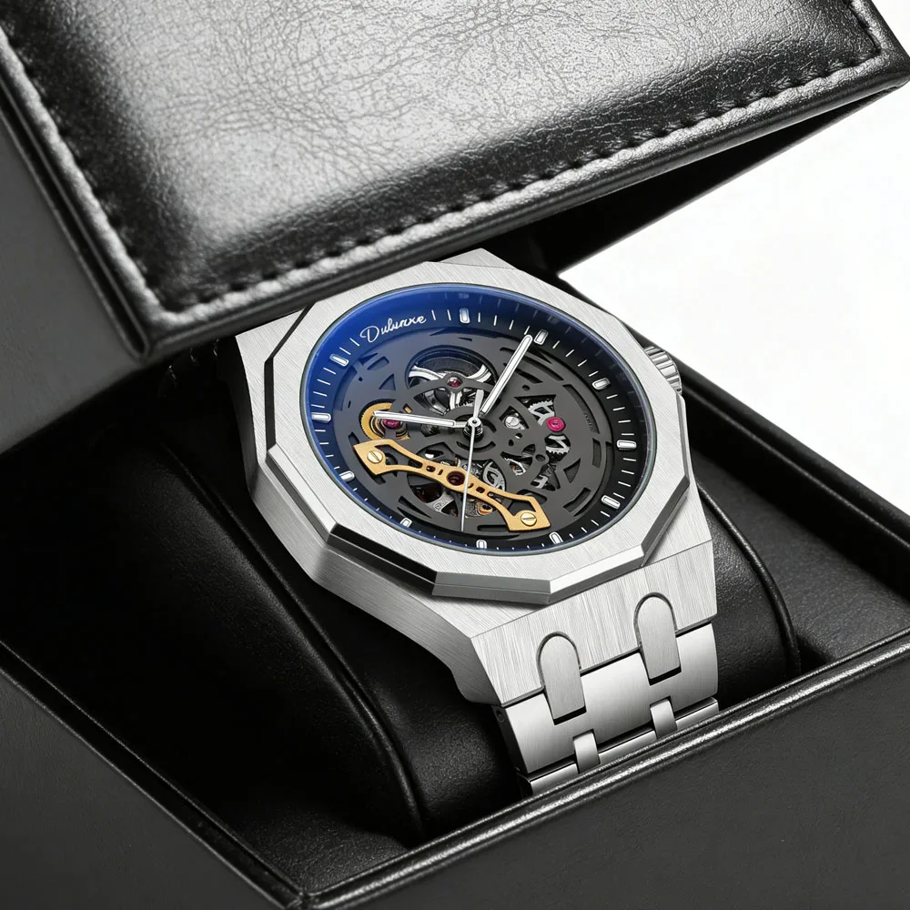 New Men Mechanical Watch Luxury Stainless Steel Waterproof Skeleton Dial Sport Automatic Wristwatch Fashion Hollow Mens Watches
New Men Mechanical Watch Luxury Stainless Steel Waterproof Skeleton Dial Sport Automatic Wristwatch Fashion Hollow Mens Watches