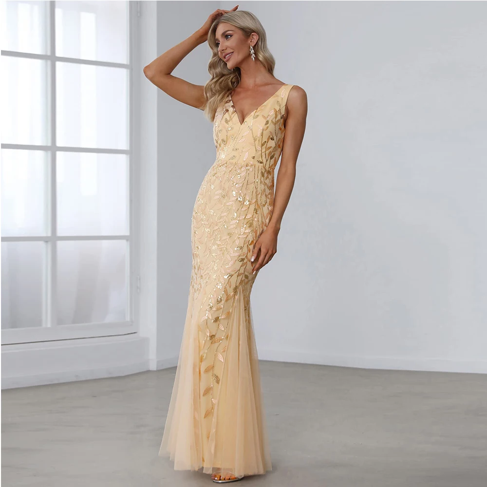 Customized Exquisite Women's Formal Dress Sequin Tulle Double V-Neck Sleeveless Mermaid Long Evening Dress Floor Length 2025
Customized Exquisite Women's Formal Dress Sequin Tulle Double V-Neck Sleeveless Mermaid Long Evening Dress Floor Length 2025