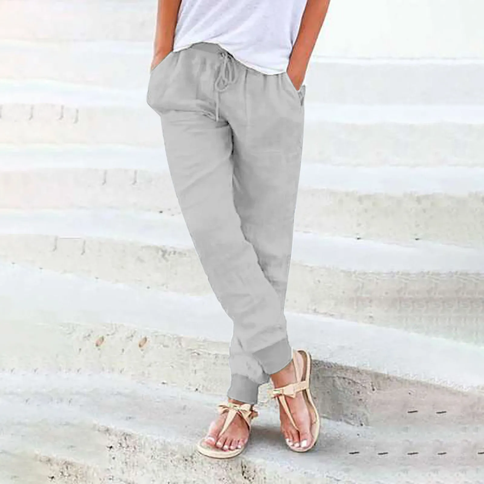 Casual Cotton Pants 2024 Summer Female Straight Trousers Solid Color Drawstring Ladies Long Trousers Basics
Casual Cotton Pants 2024 Summer Female Straight Trousers Solid Color Drawstring Ladies Long Trousers Basics