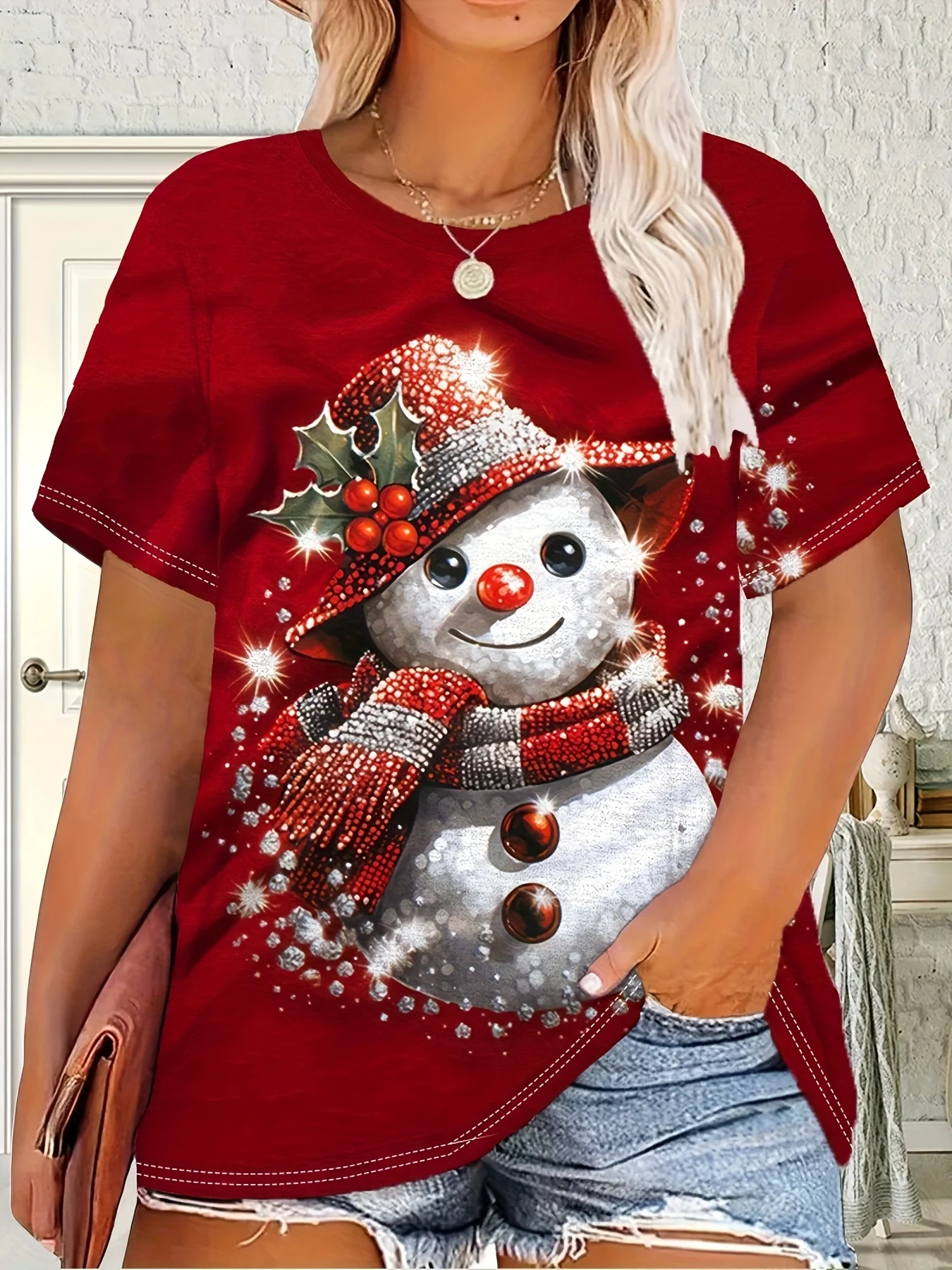 Рождественская женская футболка с принтом снеговика, праздничный красный праздничный топ со снеговиком Y2k, женская одежда, новогодняя женская одежда, футболки
Рождественская женская футболка с принтом снеговика, праздничный красный праздничный топ со снеговиком Y2k, женская одежда, новогодняя женская одежда, футболки
