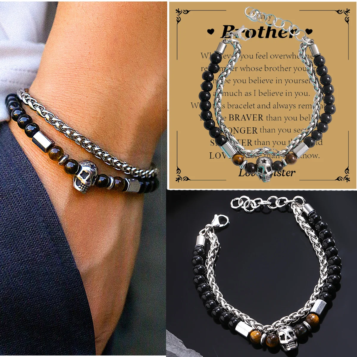 1pc Vintage Multi-layered Beaded Bracelet Fashionable Volcanic Stone Skull Stainless Steel Bracelet for Party holiday Gifts
1pc Vintage Multi-layered Beaded Bracelet Fashionable Volcanic Stone Skull Stainless Steel Bracelet for Party holiday Gifts