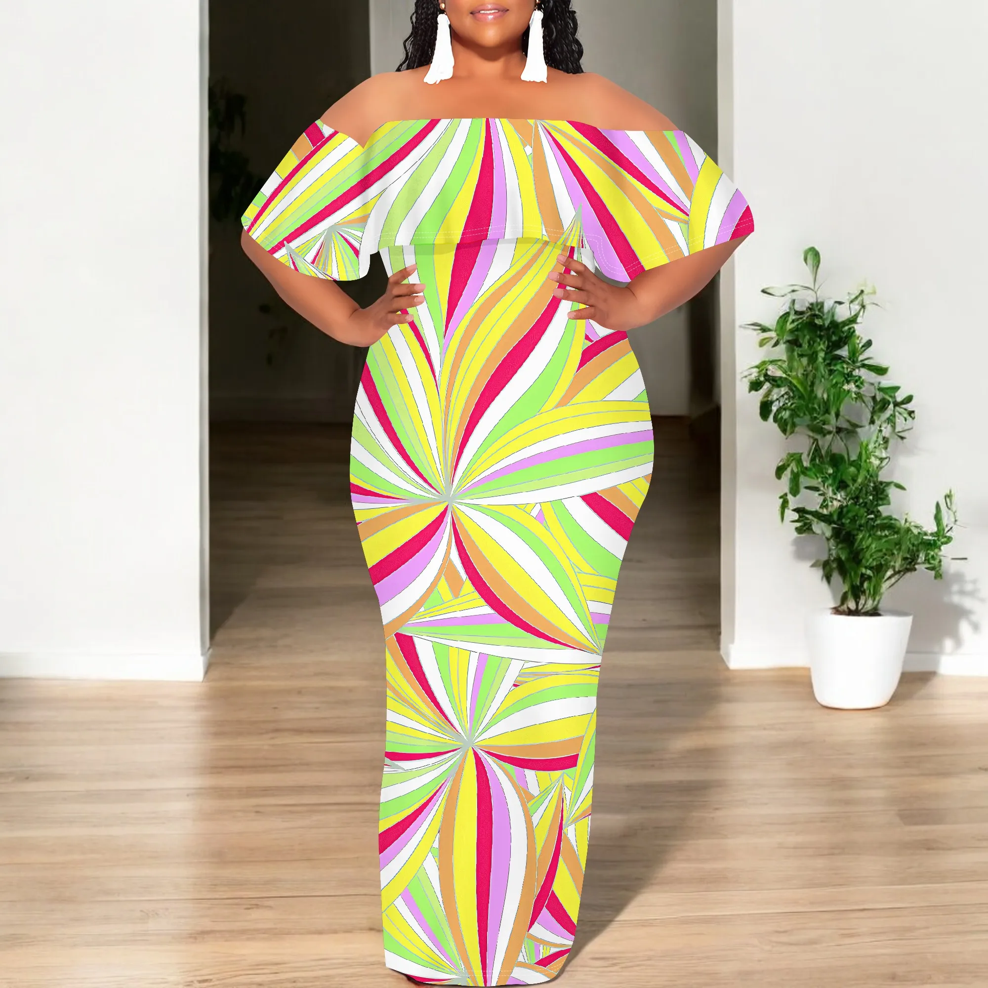 Women's Tight Hips-Wrapped Geometric Off-Shoulder Ruffle Short Sleeve Dress Vibrant Cultural Party Casual Maxi Dress
Women's Tight Hips-Wrapped Geometric Off-Shoulder Ruffle Short Sleeve Dress Vibrant Cultural Party Casual Maxi Dress