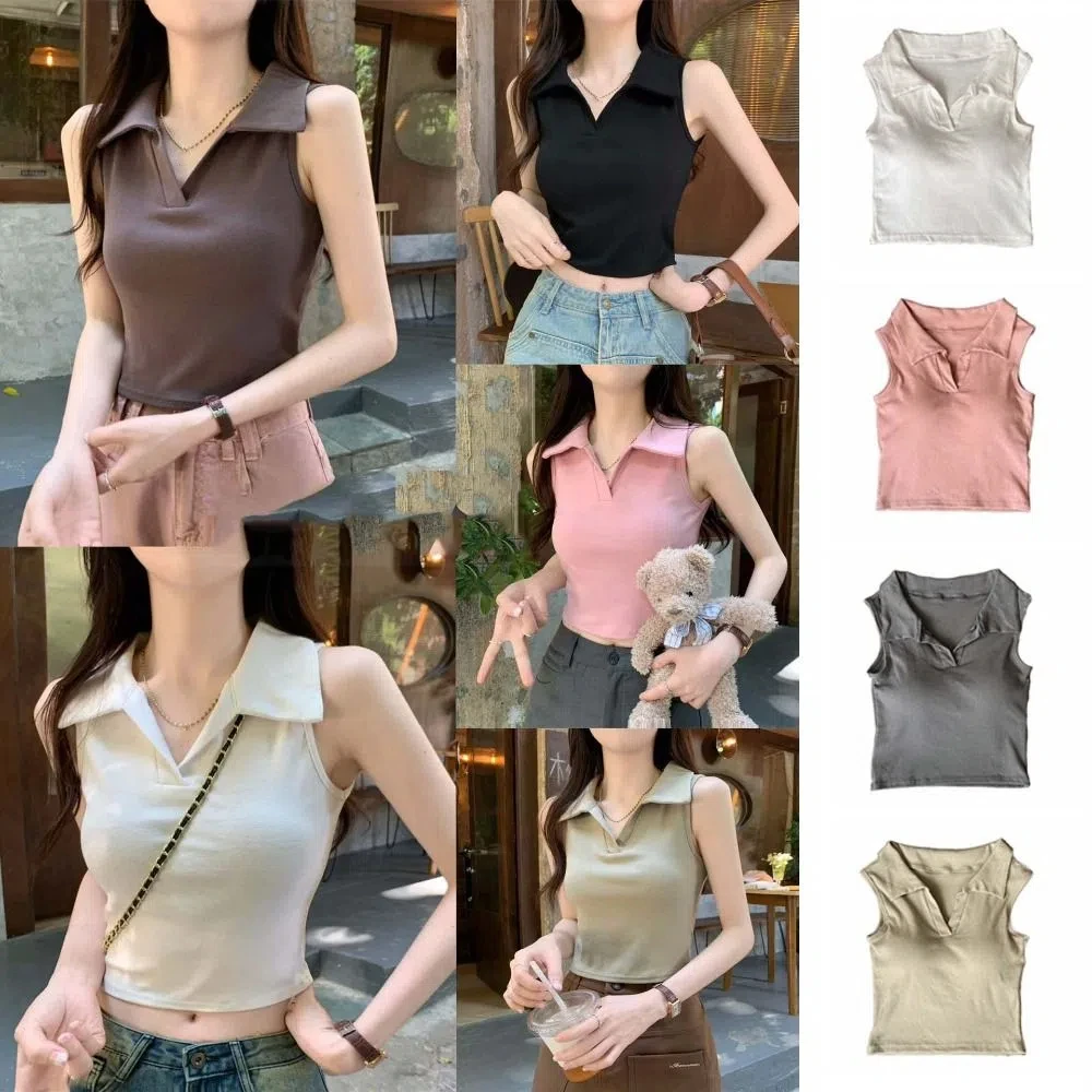 Leisure Solid Color Polo Neck Vest Cotton with Chest Pads Korean Y2K Crop Tops V-neck Sleeveless Slim Short T-shirt Club
Leisure Solid Color Polo Neck Vest Cotton with Chest Pads Korean Y2K Crop Tops V-neck Sleeveless Slim Short T-shirt Club