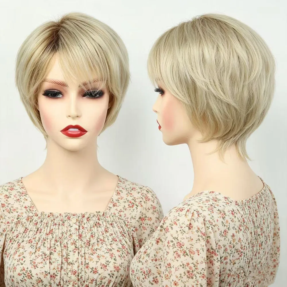 Short Blonde Ombre Wig With Bangs Synthetic Heat Resistant Pixie Cut Wig for Daily Party Cosplay Short Layered Wigs for Women
Short Blonde Ombre Wig With Bangs Synthetic Heat Resistant Pixie Cut Wig for Daily Party Cosplay Short Layered Wigs for Women