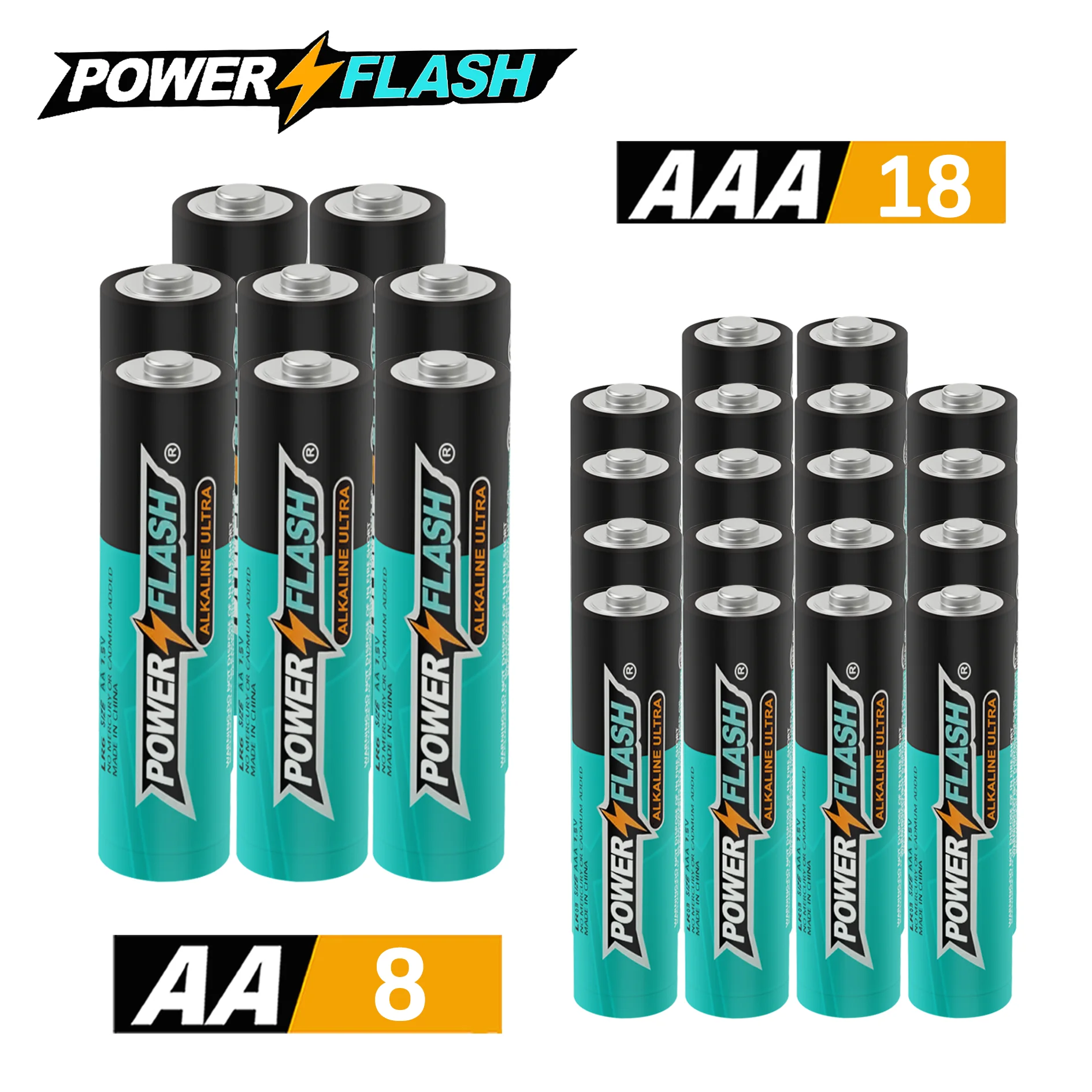 Powerflash Aa8+Aaa18Pack Batteries Power, Leak-Resistant Design, 16-Year Freshness Guarantee, Alkaline Premium Batteries
Powerflash Aa8+Aaa18Pack Batteries Power, Leak-Resistant Design, 16-Year Freshness Guarantee, Alkaline Premium Batteries