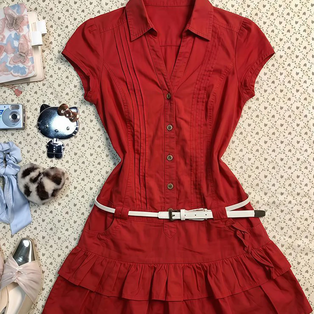 Harajuku Retro Y2K Style Red V-Neck Women's Shirt Sweet Dress 2026 Summer New Retro Retro Style Slim Fit Cute Dress Party Set
Harajuku Retro Y2K Style Red V-Neck Women's Shirt Sweet Dress 2026 Summer New Retro Retro Style Slim Fit Cute Dress Party Set