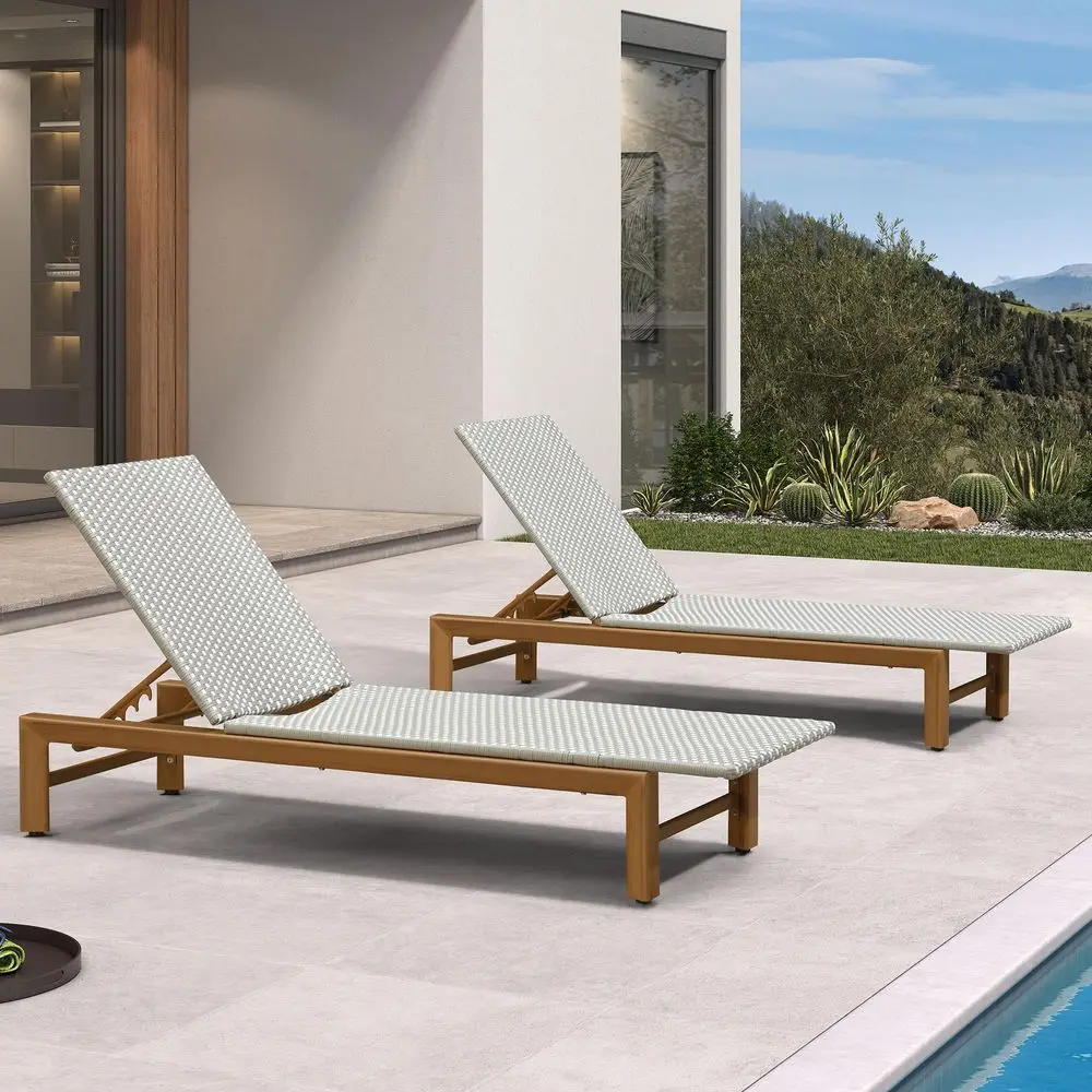 Patio Chaise Lounge French Outdoor Lounger 1 Piece Matte Teak Grain Finish Aluminum Wicker Lounge Chair with Adjustable Backres
Patio Chaise Lounge French Outdoor Lounger 1 Piece Matte Teak Grain Finish Aluminum Wicker Lounge Chair with Adjustable Backres