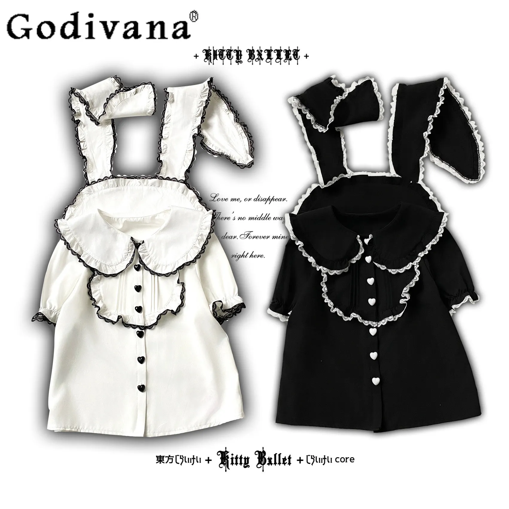 Original Japanese Sweet Girls Kawaii Rabbit Ear Shirt Blouses Summer New Lace Stitching Black White Shirt for Women Tops Clothes
Original Japanese Sweet Girls Kawaii Rabbit Ear Shirt Blouses Summer New Lace Stitching Black White Shirt for Women Tops Clothes