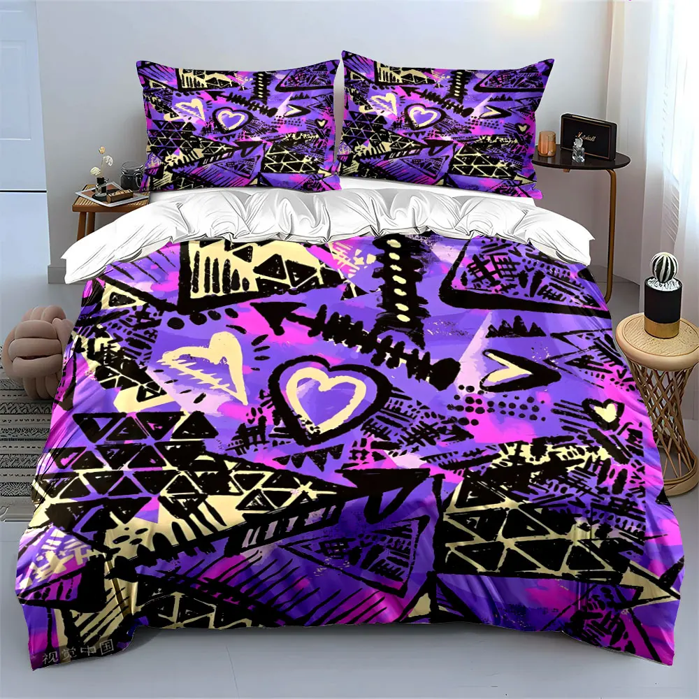 3Pcs Purple Tribal Heart Triangle Bedding Set, Black Hand Drawn Graffiti Print Duvet Cover 2 Pillowcases Single Double, Gift
3Pcs Purple Tribal Heart Triangle Bedding Set, Black Hand Drawn Graffiti Print Duvet Cover 2 Pillowcases Single Double, Gift