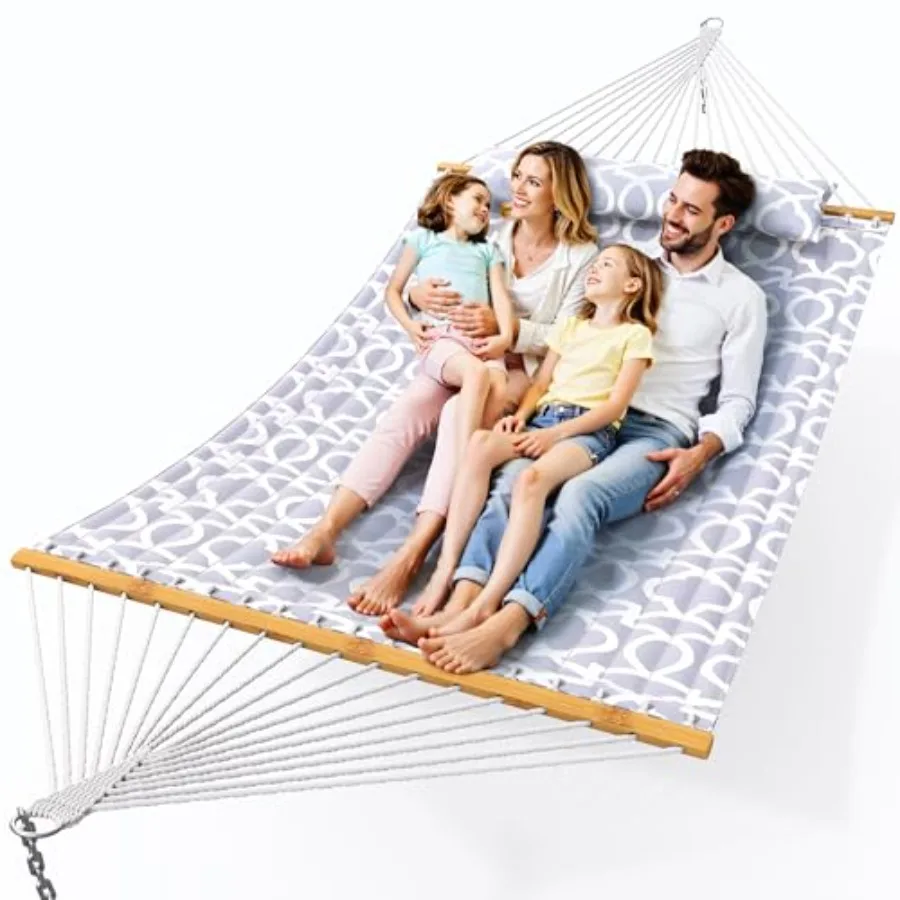 Outdoor double hammock with spreader bar, soft pillow, 500lbs max load, portable cotton-polyester blend in navy blue for campin
Outdoor double hammock with spreader bar, soft pillow, 500lbs max load, portable cotton-polyester blend in navy blue for campin