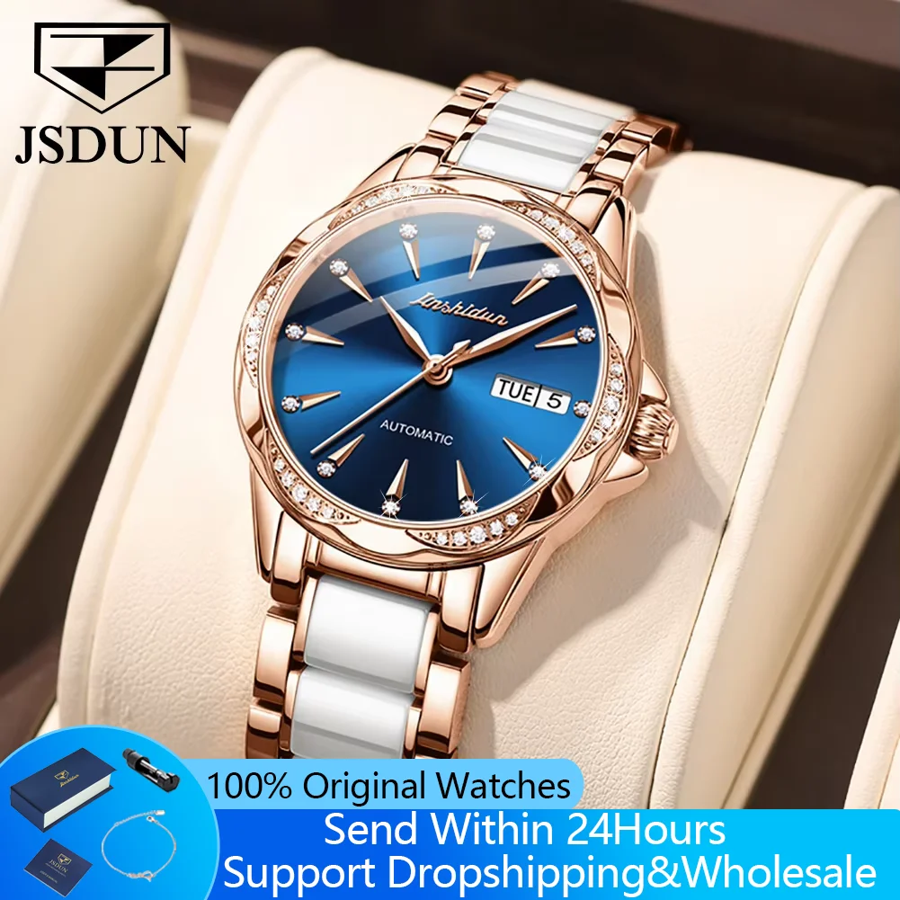 JINSHIDUN 8821 Automatic Watches For Women Elegant Luxury Ceramic Steel Strap Dual Calendar Waterproof Ladies Mechanical Watches
JINSHIDUN 8821 Automatic Watches For Women Elegant Luxury Ceramic Steel Strap Dual Calendar Waterproof Ladies Mechanical Watches