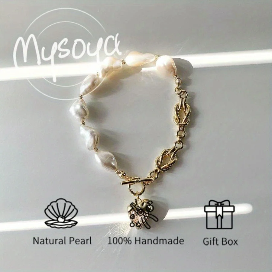MYSOYA 9-10mm Natural White Baroque Pearl Bracelet For Women Men With Gift Box Perfect Birthday Wedding Christmas Jewelry Gift
MYSOYA 9-10mm Natural White Baroque Pearl Bracelet For Women Men With Gift Box Perfect Birthday Wedding Christmas Jewelry Gift