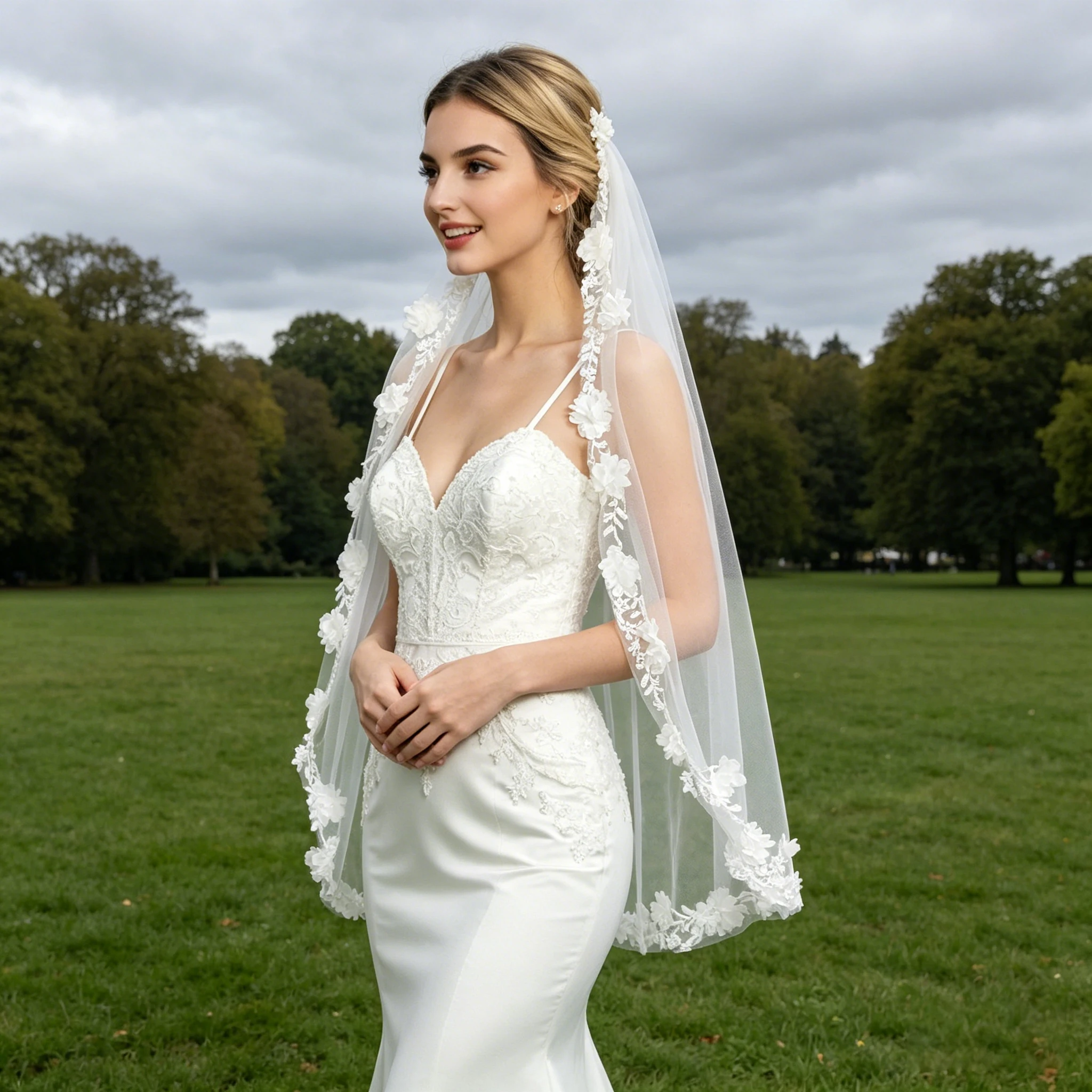 Sweet Bridal Veil with 3D floral Lace Edge 1m Long Elegant Wedding Dress Accessory for Brides Church Modern Simple Headpiece G76
Sweet Bridal Veil with 3D floral Lace Edge 1m Long Elegant Wedding Dress Accessory for Brides Church Modern Simple Headpiece G76
