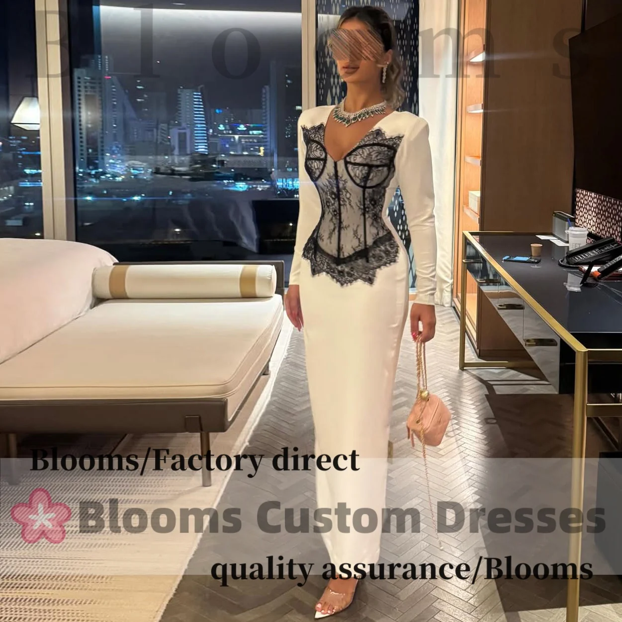 Customized V-Neck Long Sleeves Off White Evening Dresses with Black Lace Midi Elegant Women Formal Party Gown Plus Size
Customized V-Neck Long Sleeves Off White Evening Dresses with Black Lace Midi Elegant Women Formal Party Gown Plus Size