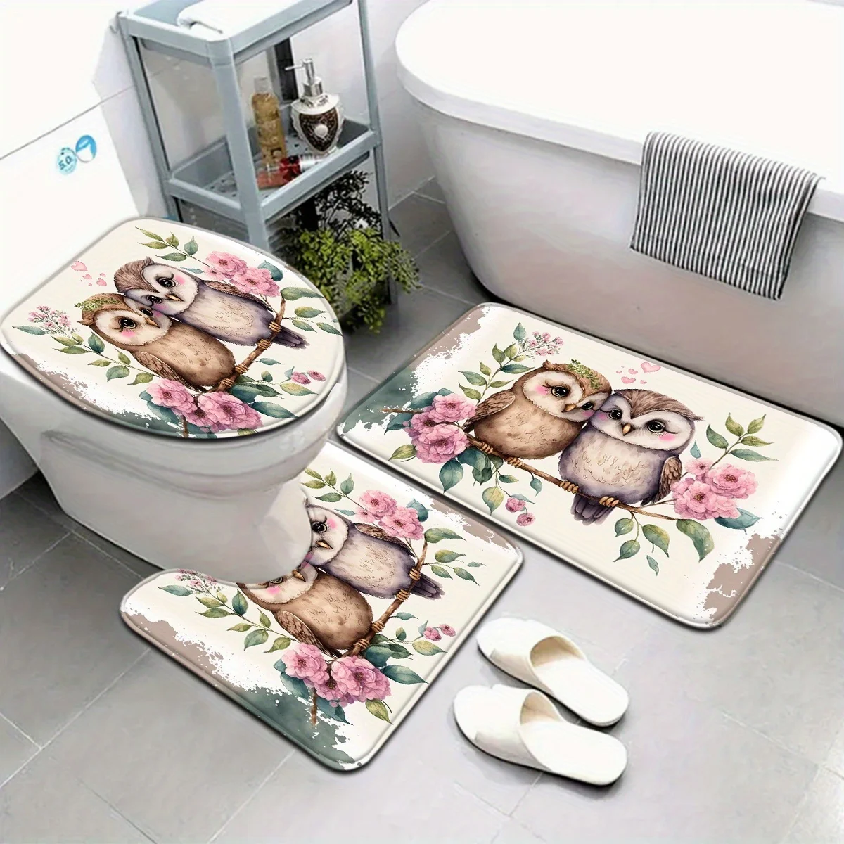 3pcs Owl Branch Flower Bathroom Rug Set Non-Slip U-Shaped Mat and Toilet Lid Cover Bird Nature Theme Washable Floor Mats
3pcs Owl Branch Flower Bathroom Rug Set Non-Slip U-Shaped Mat and Toilet Lid Cover Bird Nature Theme Washable Floor Mats