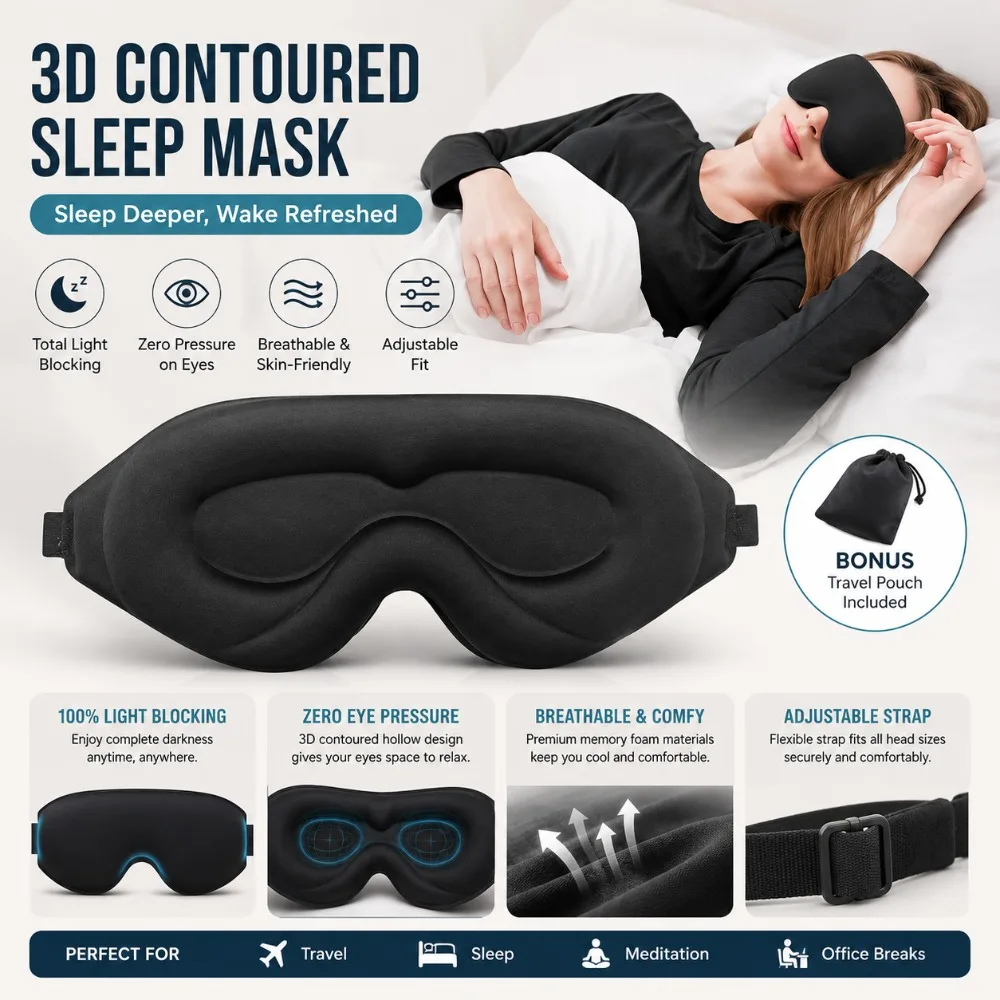 Adjustable Strap Sleep Eye Mask Soft Blackout Eye Shade Cover Light Blocking Blindfold for Side Sleepers Travel Ash Grey
Adjustable Strap Sleep Eye Mask Soft Blackout Eye Shade Cover Light Blocking Blindfold for Side Sleepers Travel Ash Grey