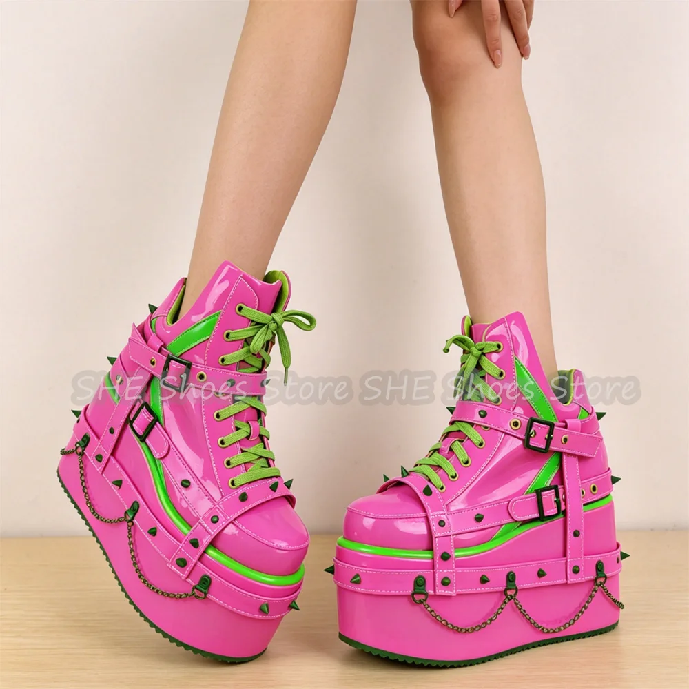 Y2K Punk Rivet Chain Wedge Platform Women Boots Mixed Color Lace-Up Belt Buckle Ankle Boots Goth Party Cosplay Streetwear Shoes
Y2K Punk Rivet Chain Wedge Platform Women Boots Mixed Color Lace-Up Belt Buckle Ankle Boots Goth Party Cosplay Streetwear Shoes