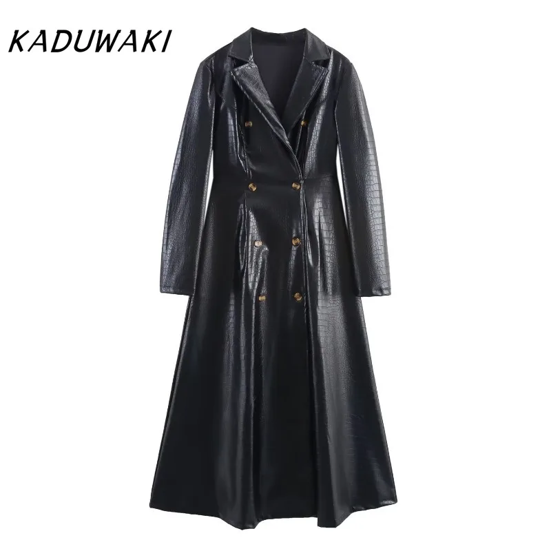 KADUWAKI Autumn Women Leather Trench Coat Winter Chic Stand Collar Double Breasted Slim Long Leather Coat Split Leather Outwear
KADUWAKI Autumn Women Leather Trench Coat Winter Chic Stand Collar Double Breasted Slim Long Leather Coat Split Leather Outwear