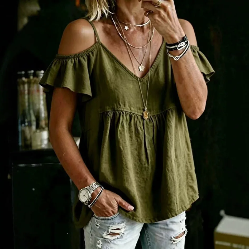 New Loose Leisure Cotton Linen Ruffled Sleeve Tank Top V-Neck Women's Shirt
New Loose Leisure Cotton Linen Ruffled Sleeve Tank Top V-Neck Women's Shirt