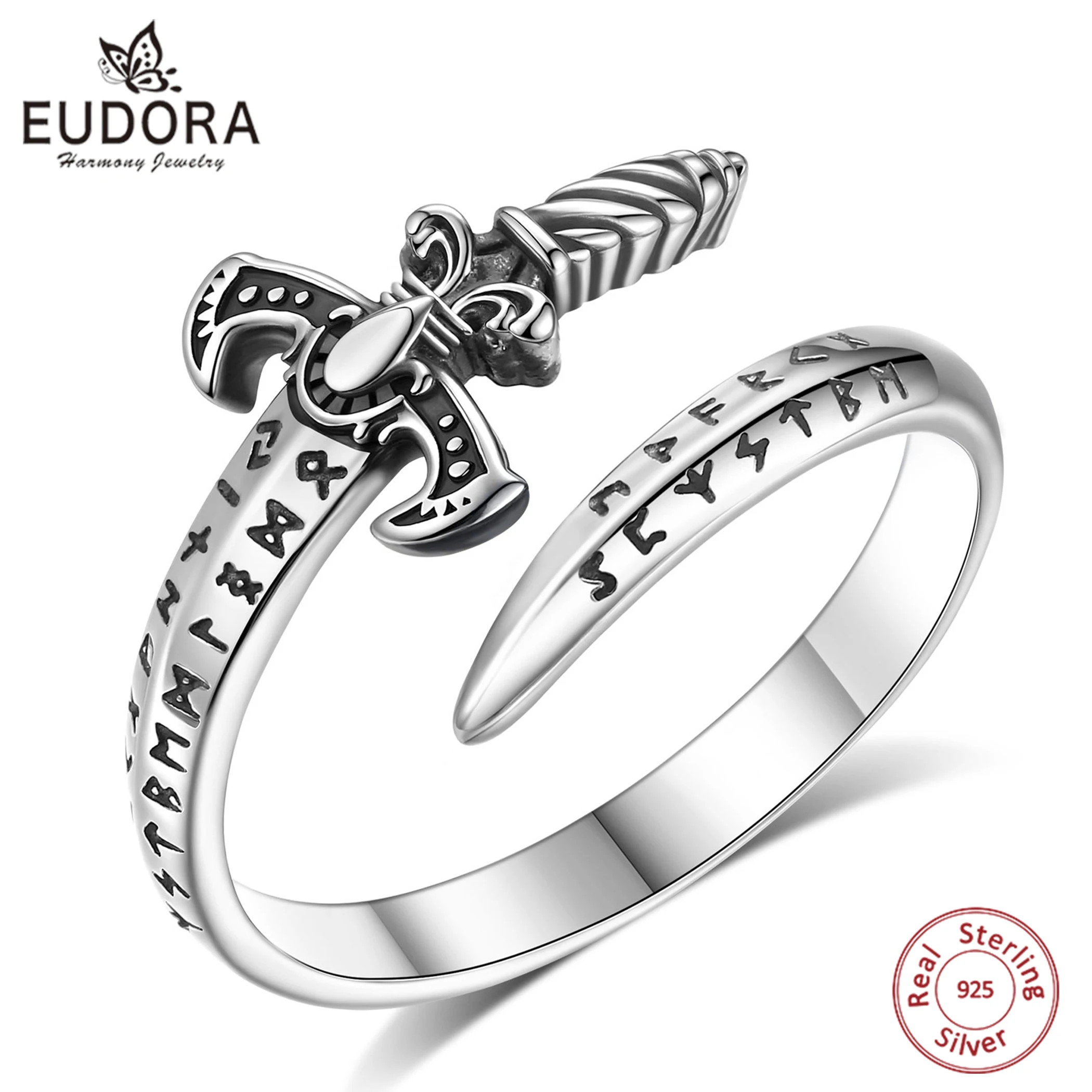 Eudora 925 Sterling Silver Viking Runes Sword Adjustable Ring Norse Amulet Ring Pagan Spiritual Jewelry Personality Gift for Men
Eudora 925 Sterling Silver Viking Runes Sword Adjustable Ring Norse Amulet Ring Pagan Spiritual Jewelry Personality Gift for Men