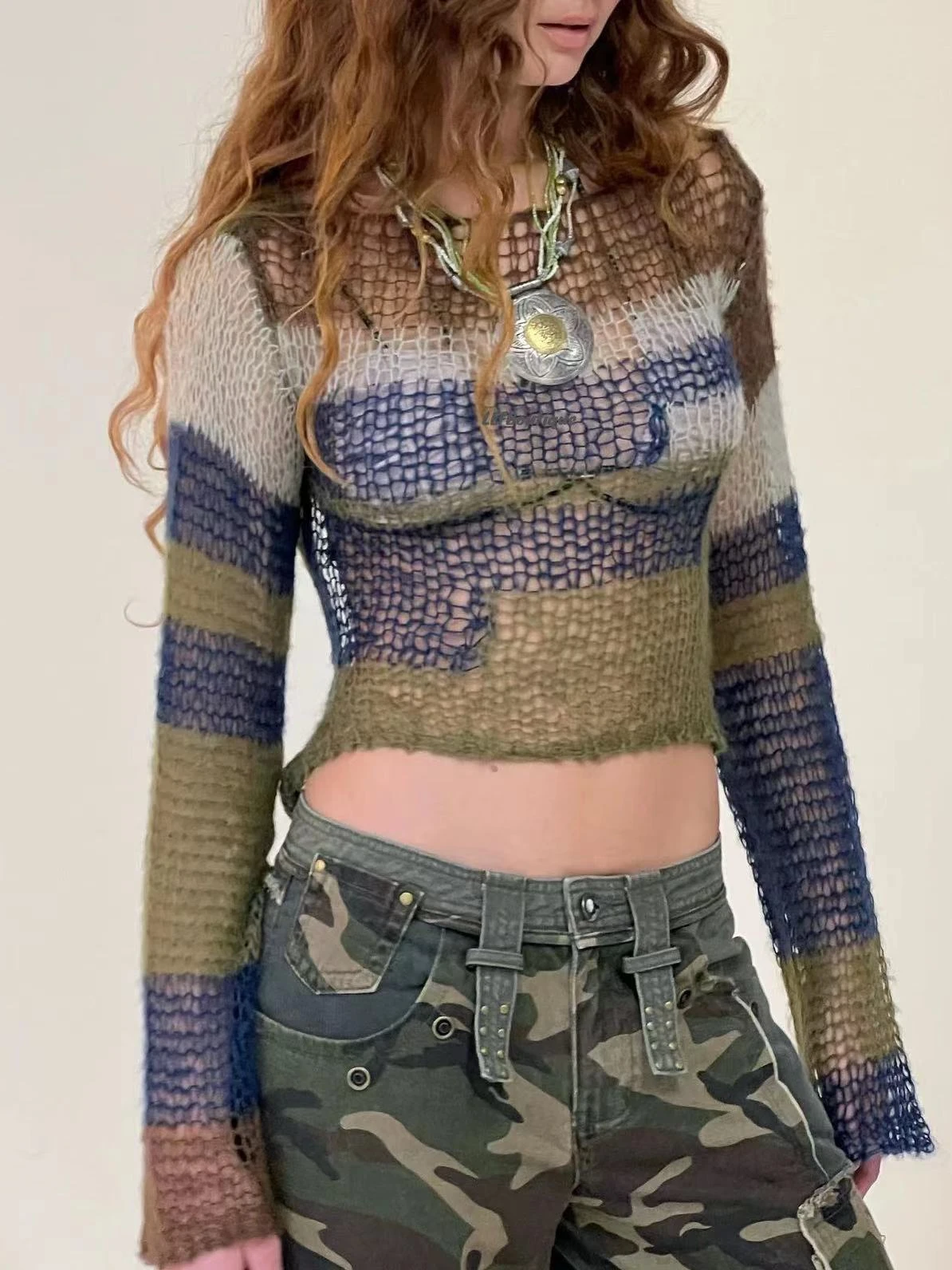 Street Style Early Autumn Tank Top Knitted Sweater with Color Block Striped See through Coarse Needle Backless Short Length
Street Style Early Autumn Tank Top Knitted Sweater with Color Block Striped See through Coarse Needle Backless Short Length