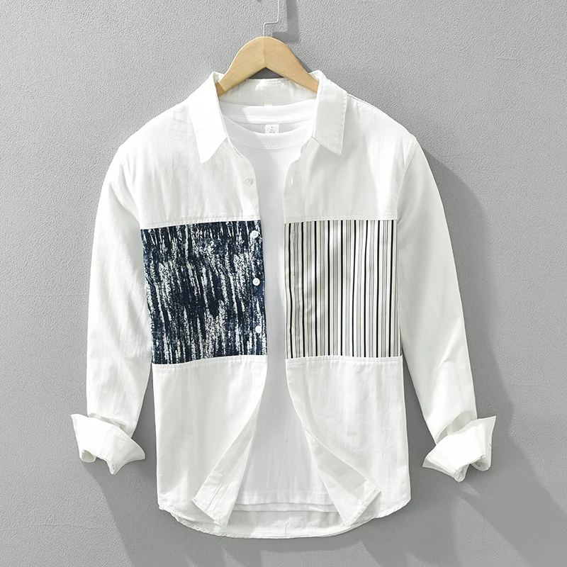 2024 Fashion Striped Patchwork Shirt for Men Pure Cotton Long Sleeve Casual Designer Clothes Men Oversized
2024 Fashion Striped Patchwork Shirt for Men Pure Cotton Long Sleeve Casual Designer Clothes Men Oversized