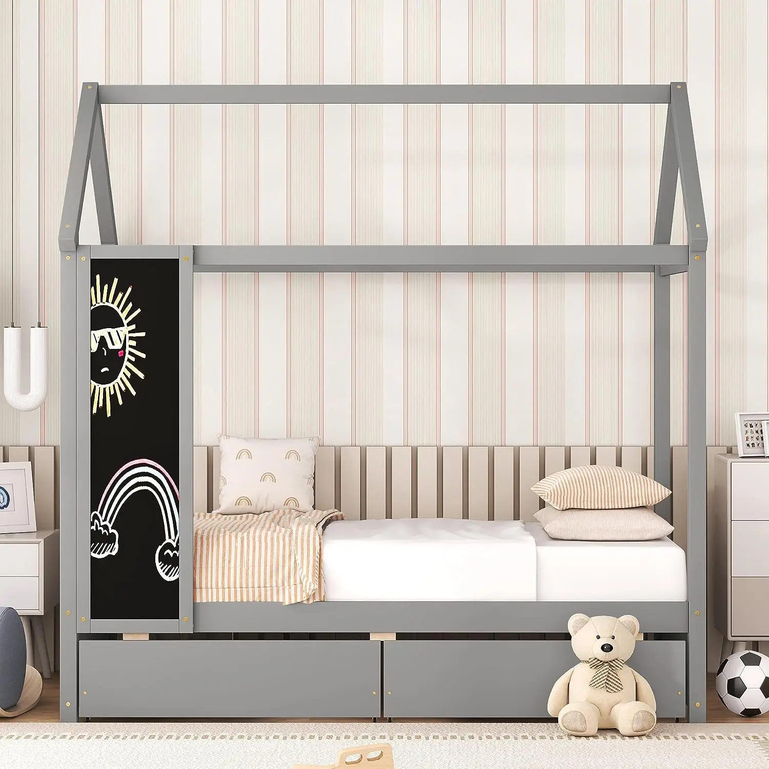 Twin Size Platform Bed Kids House Bed Frame With Storage Drawers and Blackboard Twin Bed Frame For Kids Girls
Twin Size Platform Bed Kids House Bed Frame With Storage Drawers and Blackboard Twin Bed Frame For Kids Girls
