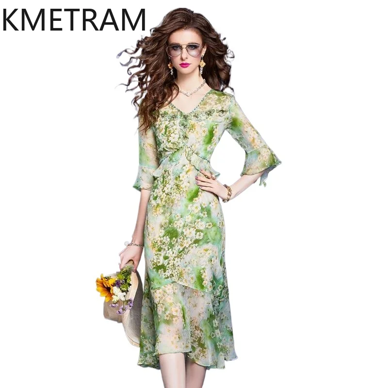 KMETRAM 100% Mulberry Silk Summer Dresses for Woman Fashion Green Floral Midi Dress Vacation Beach Frocks 2026 Women Clothes 원피스
KMETRAM 100% Mulberry Silk Summer Dresses for Woman Fashion Green Floral Midi Dress Vacation Beach Frocks 2026 Women Clothes 원피스