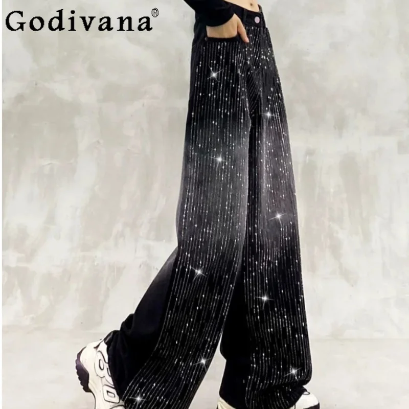 New Women Spring High Waist Loose Fashion Hot Diamond Jeans Black Versatile Unique Elegant Leisure Straight Wide-leg Pants
New Women Spring High Waist Loose Fashion Hot Diamond Jeans Black Versatile Unique Elegant Leisure Straight Wide-leg Pants