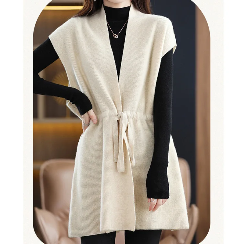 New European And American Style Large Size V-Neck Lace-Up Casual Solid Color Knitted Vest Cardigan Outer Wear Women
New European And American Style Large Size V-Neck Lace-Up Casual Solid Color Knitted Vest Cardigan Outer Wear Women