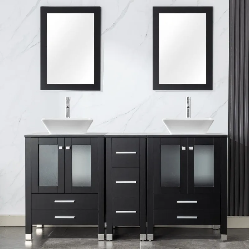 60" Double 24" Bathroom Vanity with Sink Combo, Elegant Series with One 12.6-in Side Cabinet, Painted Frame, Including
60" Double 24" Bathroom Vanity with Sink Combo, Elegant Series with One 12.6-in Side Cabinet, Painted Frame, Including