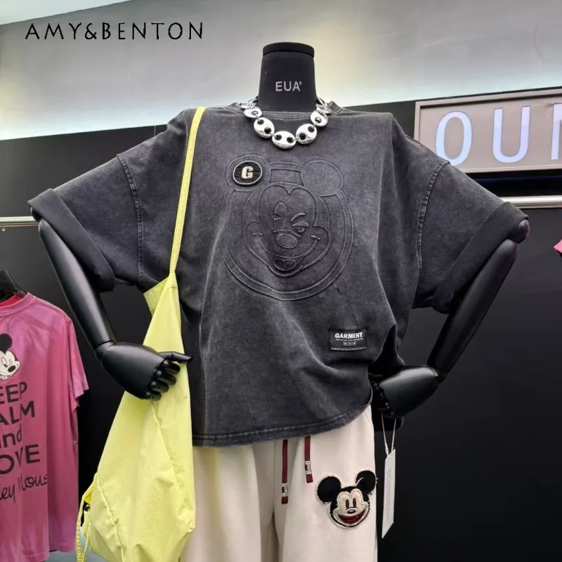 Retro T-shirt Short Sleeved Spring Summer O-neck Letter Embroidery Medium and Long Make Old Oversized Top Pullover Y2k Clothes
Retro T-shirt Short Sleeved Spring Summer O-neck Letter Embroidery Medium and Long Make Old Oversized Top Pullover Y2k Clothes
