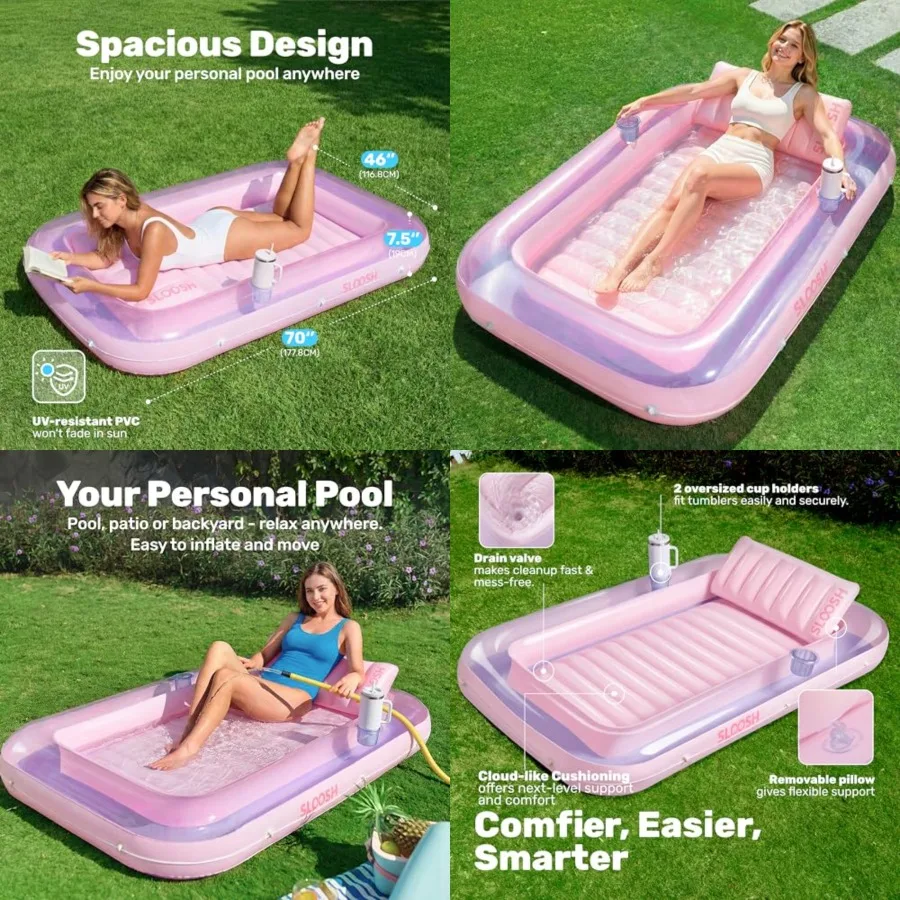 Inflatable Tanning Pool Lounger Float, 70 x 46 Pool Floats Adult with Pillow, 4 in 1 Suntan Tub Raft Floatie, Sunbathing Bed Lo
Inflatable Tanning Pool Lounger Float, 70 x 46 Pool Floats Adult with Pillow, 4 in 1 Suntan Tub Raft Floatie, Sunbathing Bed Lo