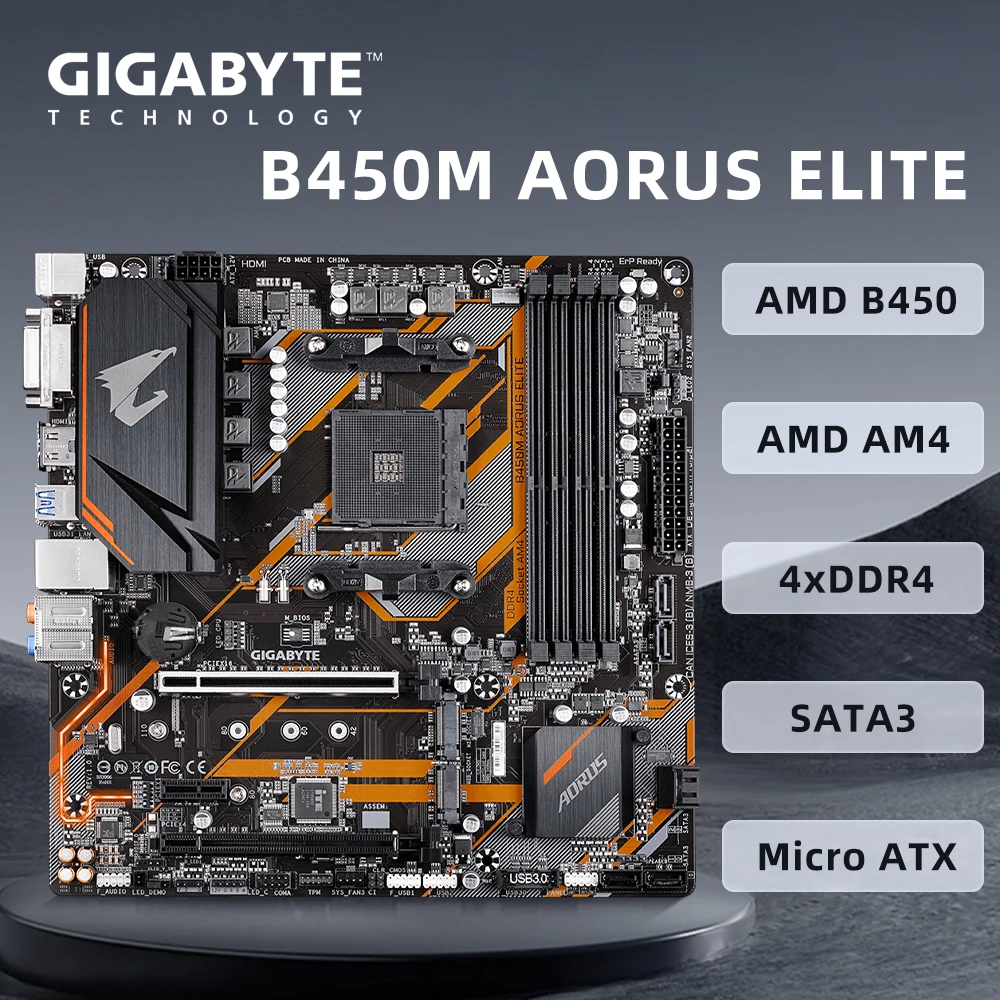 Gigabyte B450M AORUS ELITE Motherboard Support AMD Socket AM4 Ryzen 9 5950X 5900X R7 5800X3D CPU AMD B450 4xDDR4 HDMI Micro ATX
Gigabyte B450M AORUS ELITE Motherboard Support AMD Socket AM4 Ryzen 9 5950X 5900X R7 5800X3D CPU AMD B450 4xDDR4 HDMI Micro ATX