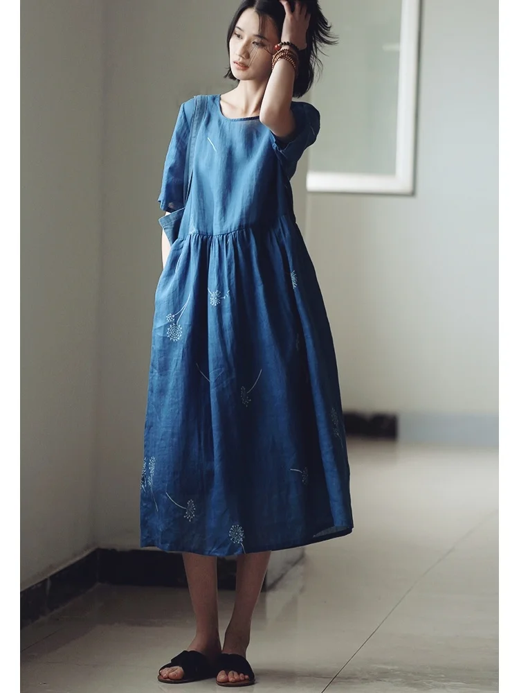 Loose Digital Printing Cotton Linen Women's Dress Short Sleeve A-Line Summer Long Dress Comfortable Casual round Neck Dress
Loose Digital Printing Cotton Linen Women's Dress Short Sleeve A-Line Summer Long Dress Comfortable Casual round Neck Dress