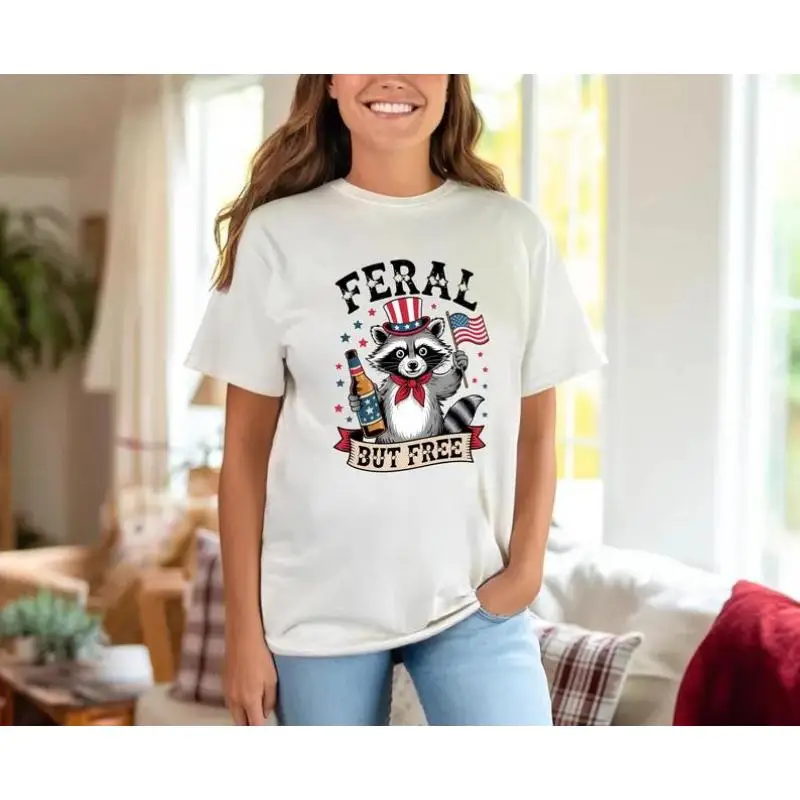 Women's Funny 4th of July T-Shirt "Feral But Free" Raccoon American Flag Tee Independence Day Patriot Gift Top
Women's Funny 4th of July T-Shirt "Feral But Free" Raccoon American Flag Tee Independence Day Patriot Gift Top
