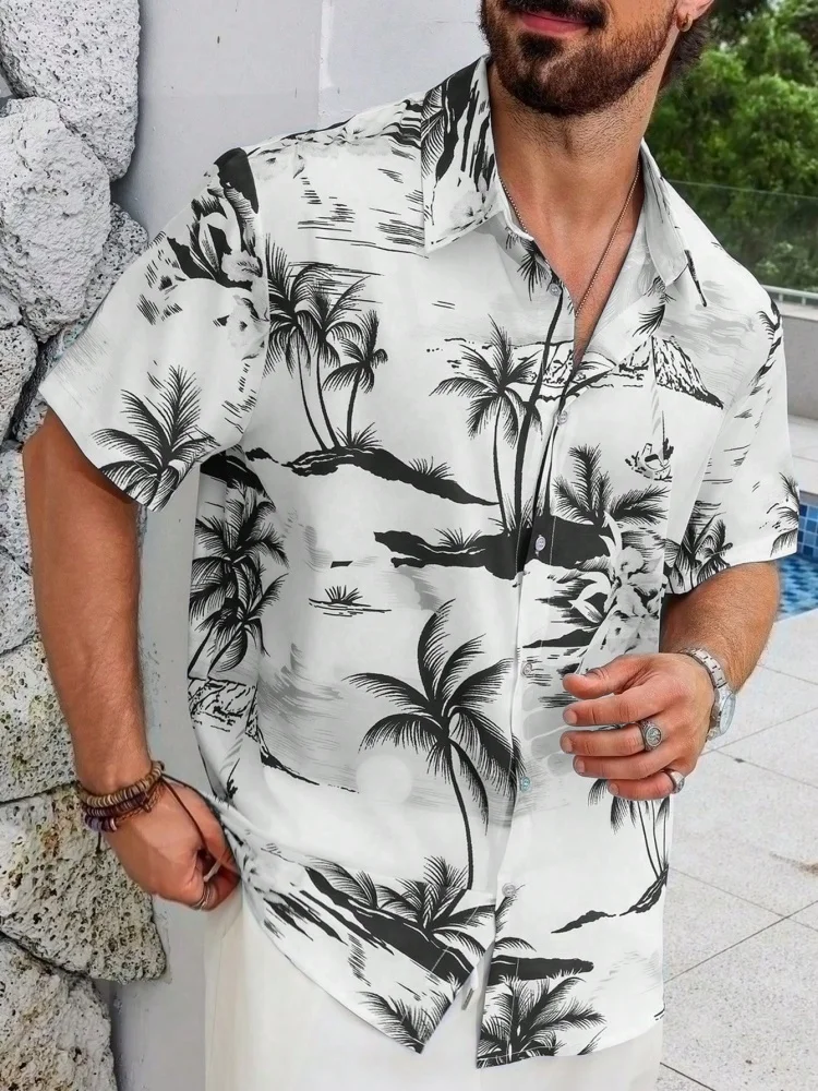 A Men Casual Short-sleeved Shirt With Coconut Tree Beach Print Single-row Lapel Button Suitable For Summer Urban Street Wear
A Men Casual Short-sleeved Shirt With Coconut Tree Beach Print Single-row Lapel Button Suitable For Summer Urban Street Wear