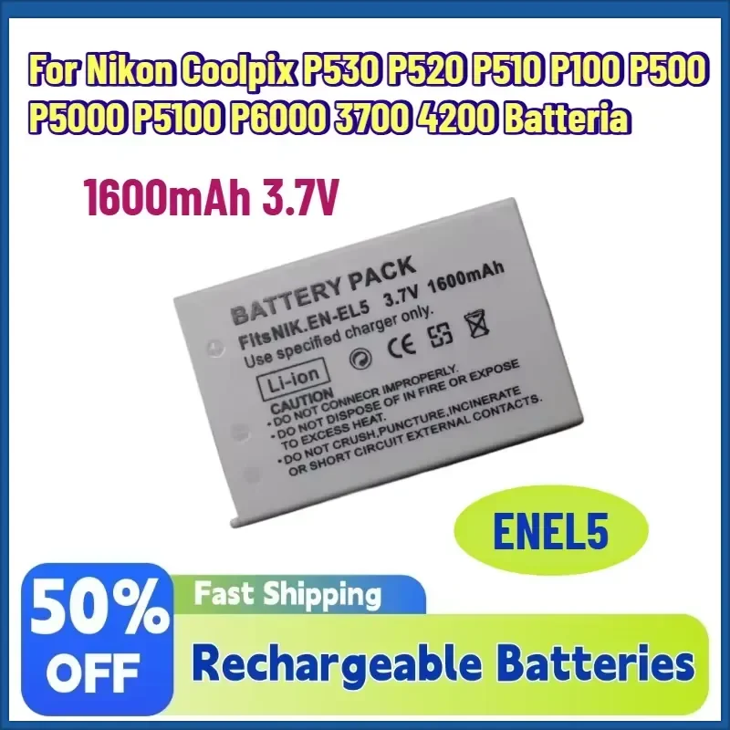In Stock 1600mAh 3.7V ENEL5 EN-EL5 EL5 Battery for Nikon Coolpix P530 P520 P510 P100 P500 P5000 P5100 P6000 3700 4200
In Stock 1600mAh 3.7V ENEL5 EN-EL5 EL5 Battery for Nikon Coolpix P530 P520 P510 P100 P500 P5000 P5100 P6000 3700 4200