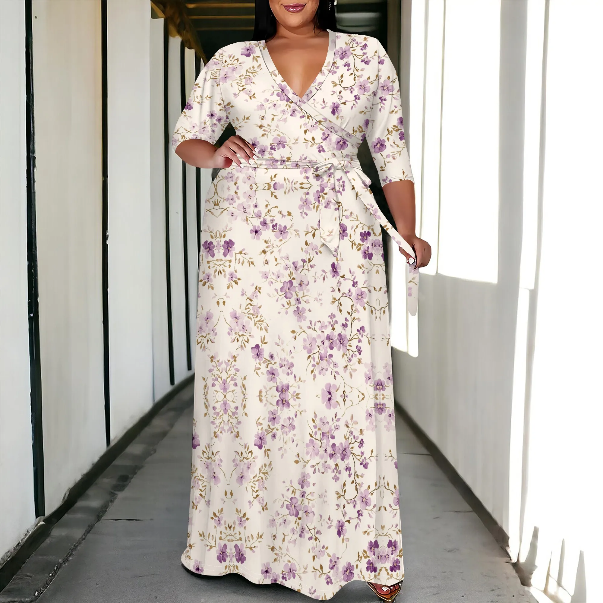 V Neck Floral Maxi Dress for Women Spring Elegant Belted Wrap Long Sleeve Garden Gown
V Neck Floral Maxi Dress for Women Spring Elegant Belted Wrap Long Sleeve Garden Gown