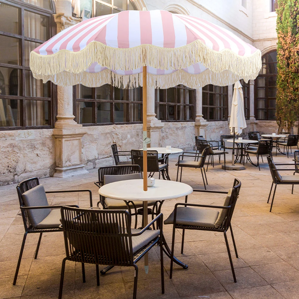 Striped Patio Umbrella with Fringe Beach Umbrella with Tilt Pole Sun Shelter for Balcony Terrace Swimming Pool Beach Garden
Striped Patio Umbrella with Fringe Beach Umbrella with Tilt Pole Sun Shelter for Balcony Terrace Swimming Pool Beach Garden