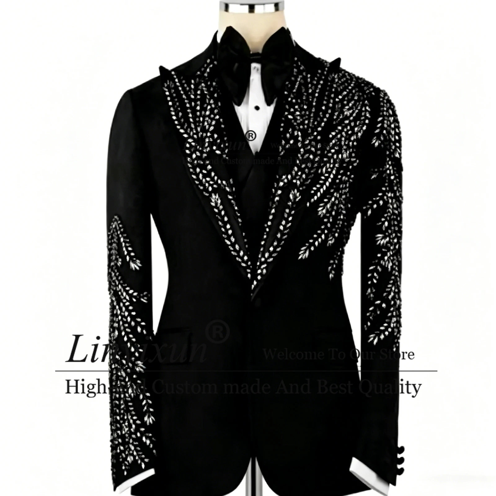 Luxury Handmade Rhinestone Tuxedo Men's Suit 3 Pieces Peak Lapel Set Formal Wedding Party Suit Slim Fit Custom Made ropa hombre
Luxury Handmade Rhinestone Tuxedo Men's Suit 3 Pieces Peak Lapel Set Formal Wedding Party Suit Slim Fit Custom Made ropa hombre