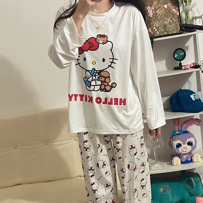 Sanrio Kawaii HelloKitty, весенне-осенние длинные брюки с длинными рукавами, домашняя одежда, женские пижамы с круглым вырезом и мультяшной анимацией, подарок
Sanrio Kawaii HelloKitty, весенне-осенние длинные брюки с длинными рукавами, домашняя одежда, женские пижамы с круглым вырезом и мультяшной анимацией, подарок
