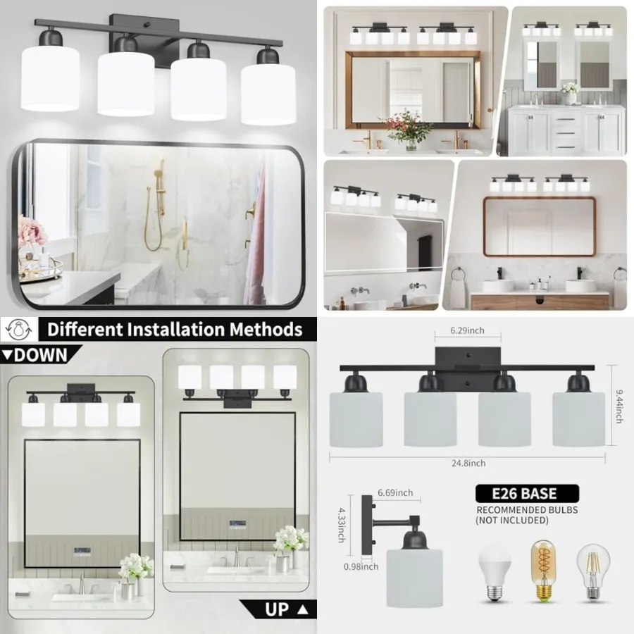 Bathroom Vanity Light, Light Fixtures with Milky White Frosted Glass Shades, Vanity Light for Bathroom Mirror, Bedroom, Living
Bathroom Vanity Light, Light Fixtures with Milky White Frosted Glass Shades, Vanity Light for Bathroom Mirror, Bedroom, Living